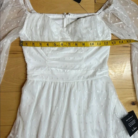 NWT Lulus White Long Sleeve Tiered Dress with Sheer Polka Dot Sleeves | Size XS - Picture 5 of 11